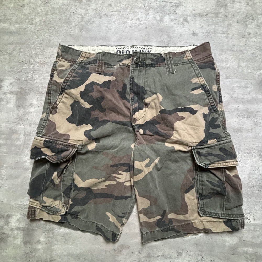 Old Navy Cargo Shorts 34 Camo Y2K Baggy Woodland Camouflage Multi-Pocket